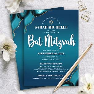 Convites Turquesa Ombre Bat Mitzvah Ágata Script 2 Local