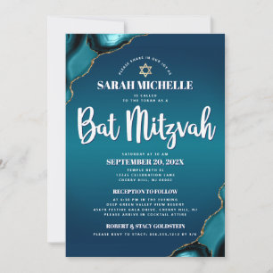 Convites Turquesa Ombre Bat Mitzvah Ágata Script 2 Local