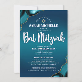 Convites Turquesa Ombre Bat Mitzvah Agate Script 2 Venue