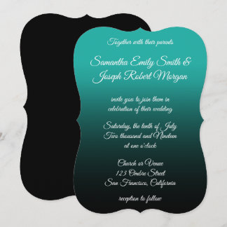 Convites Turquesa Ombre Preto Elegante Caligrafia Casamento