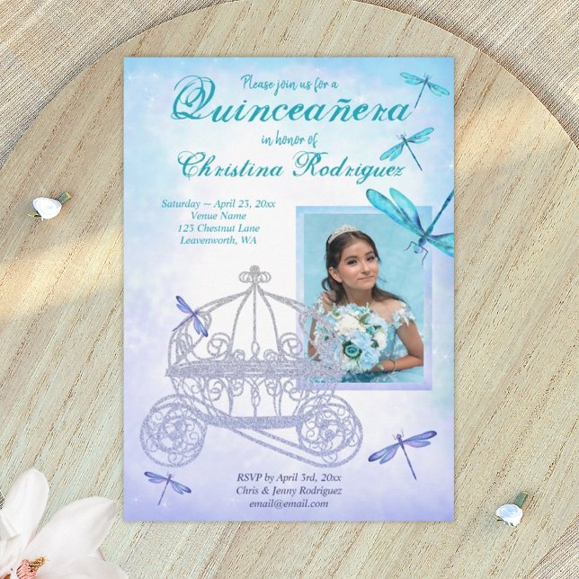 Convites Turquesa, Quinceañera Azul Claro (light blue and turquoise quinceanera invitations)