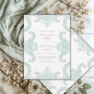 Convites Turquesa Renda Caprichoso Casamento Vintage 