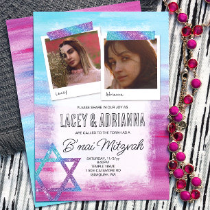 Convites Turquesa, Rosa, Azul, Brilhante B'nai Bat Mitzvah