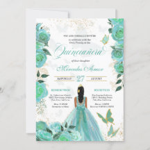 Turquesa Rosa Azul Teal Borboleta Quinceanera