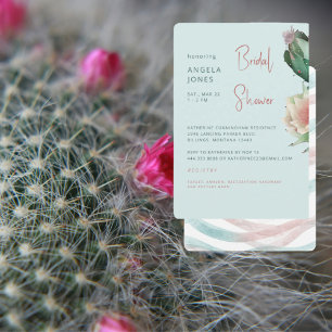 Convites Turquesa & Rosa Cactos Chá de Bebê Tropical