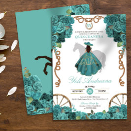 Convites Turquesa Rosa Floral Russo Quinceanera Ocidental