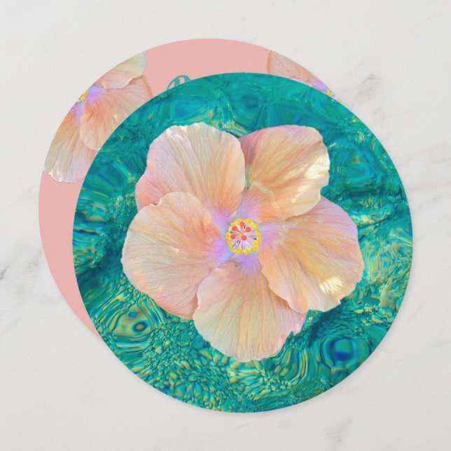 Convites Turquesa-rosa Hibiscus flor-água-rosa-havaiana (Frente/Verso)