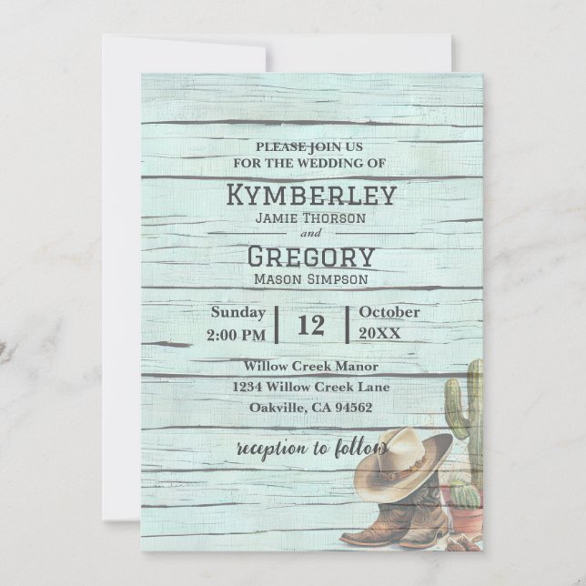 Convites Turquesa russa País Ocidental Boots Hat (Frente)