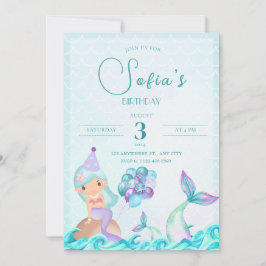 Convites Turquesa Sereia Trilha Brilhante Aniversário Color