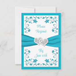 Convites Turquesa, Silver Love Hearts Casando RSVP Card 2