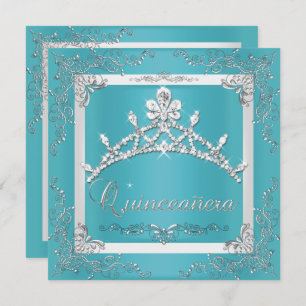 Convites Turquesa Silver Tiara Quinceanera 15 Birthday