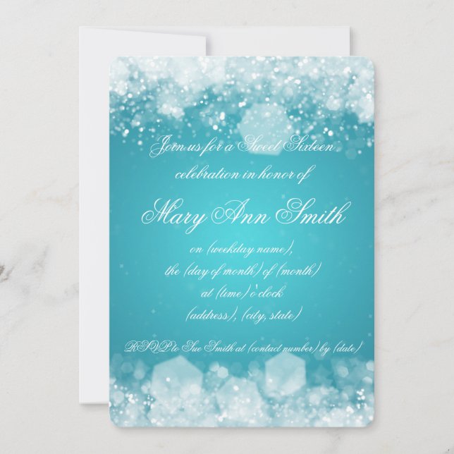 Convites Turquesa Sparkling da noite 2 do partido do doce (Frente)
