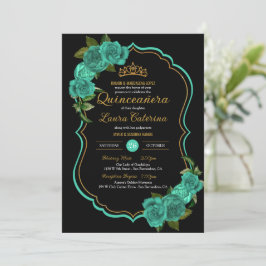 Convites Turquesa Teal Green Rosa Dourado Quinceañera