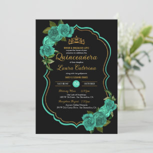 Convites Turquesa Teal Green Rosa Dourado Quinceañera