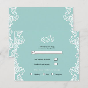 Convites Turquesa Verde Água Branco Renda Elegante RSVP de
