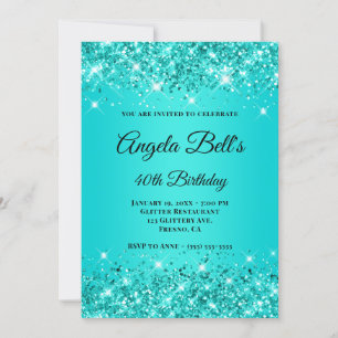 Convites Turquesa Verde Glittery Ombre Monograma Elegante