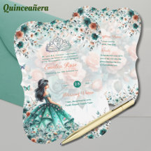 Turquesa Verde Quinceanera Vestido Borboleta Flora