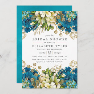 Convites Turquesa Vintage e Chá de panela Shabby Dourado