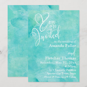 Convites Turquesa Watercolor Typografia Elegante Casamento