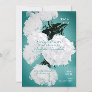 Convites Turquesas Peonies Floral Elegante Chá de fraldas