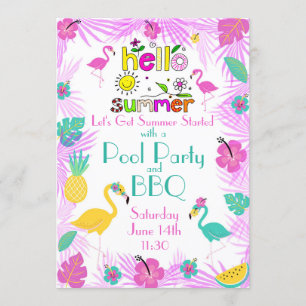 Convites Turquesas Rosa Tropicais Palmas Flamingo Temas