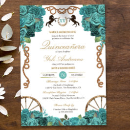 Convites Turquoise Aquamarine Western Charra Quinceañera