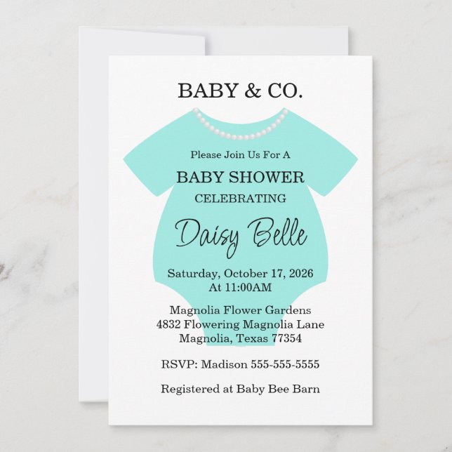 Convites Turquoise Baby & Co. Baby Shower Brunch (Frente)