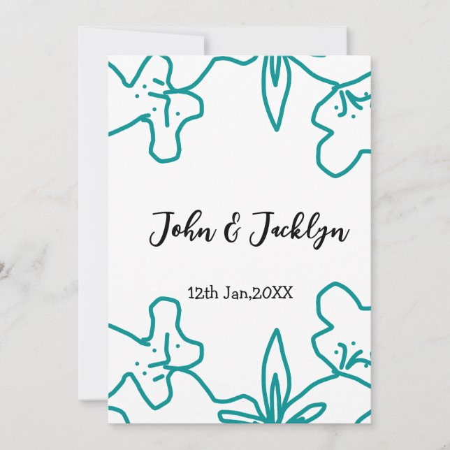 Convites Turquoise blue wedding couple name date flstylish  (Frente)