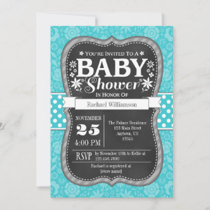 Convites Turquoise Chalkboard Floral Chá de fraldas Invite