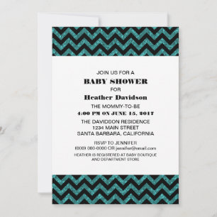 Convites Turquoise Chevron Glitter Chá de fraldas Invite