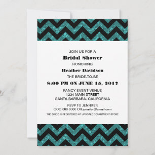 Convites Turquoise Chevron Glitter Chá de panela Invite