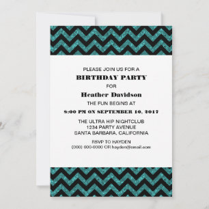 Convites Turquoise Chevron Glitter Festa de aniversário Inv