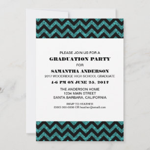 Convites Turquoise Chevron Glitter Festa de formatura Invit