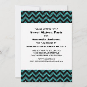 Convites Turquoise Chevron Glitter Sweet 16 Party