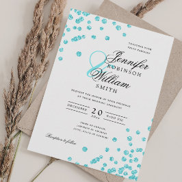 Convites Turquoise Confetti QR RSVP de Casamento de Script 