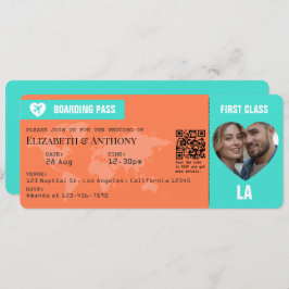 Convites Turquoise & Coral Boarding Pass Wedding