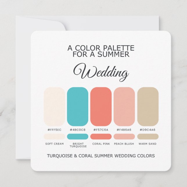 Convites Turquoise Coral Summer Wedding Palette 2026 Card (Frente)