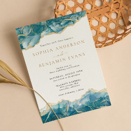 Convites Turquoise Dourada Agate Modern Weds