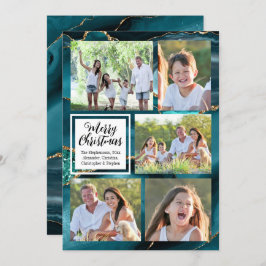 Convites Turquoise Dourada Swirl Agate 5 Foto Feliz Natal