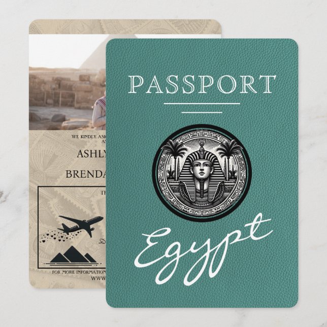 Convites Turquoise Egypt Passport Wedding Invitation (Frente/Verso)