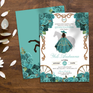 Convites Turquoise Floral Charro Western Ranera Quinceanera