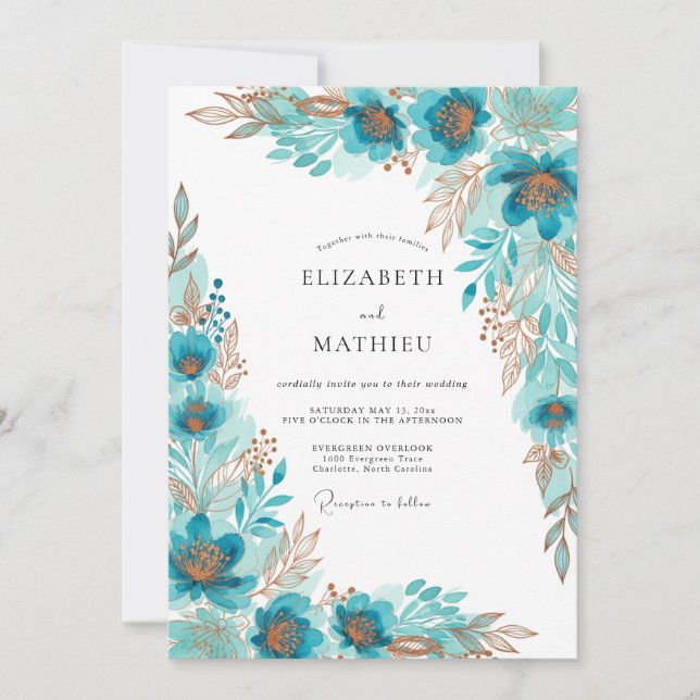 Convites Turquoise Gilded Bohemian Wedding (Frente)