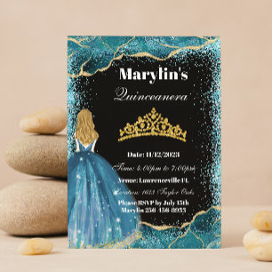 Convites Turquoise Glitter Princesa Quinceañera Ballgrown