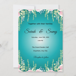 Convites Turquoise Green Floral Wedding Invitation | Elegan