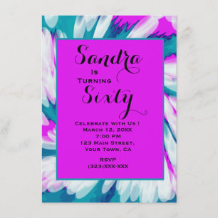 Convites Turquoise Pink Tie Dye Swirl Aniversário