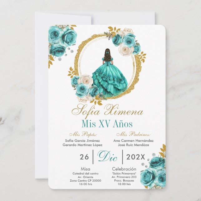 Convites Turquoise Quinceañera Invitation (Frente)