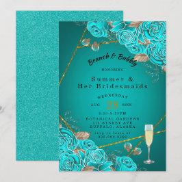 Convites Turquoise Rosa Dourada Bridesmaids Luncheon