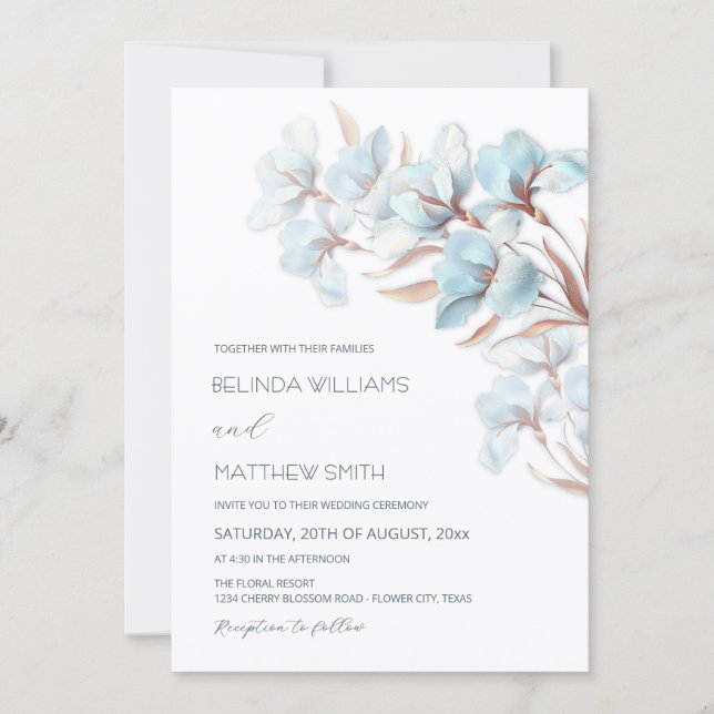 Convites Turquoise Rose Gold Artistic Flowers  Invitation (Frente)