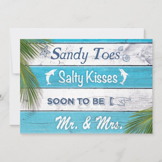 Convites Turquoise Sandy Toes Salty Kisses Festa de noivado (Frente)