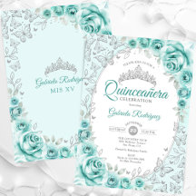 Turquoise Silver Floral Quinceanera
